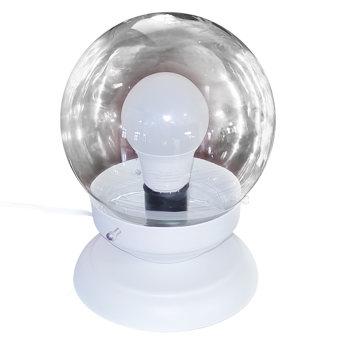 Abajur Bola de Cristal Branco com Esfera 10x15 transparente                                         